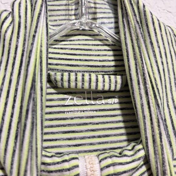 Zella Zip Up Jacket Small Green White Striped Long Sleeve Mock Neck Athletic - Picture 3 of 7